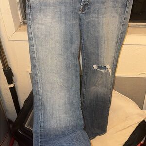 7 For All Mankind Light Blue Distressed Flare Jeans